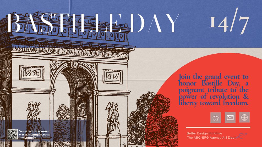 Bastille day  blog banner template, editable text