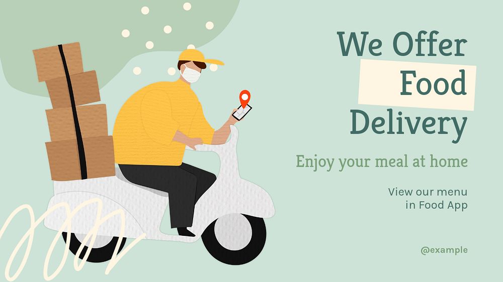 Food delivery  blog banner template, editable text