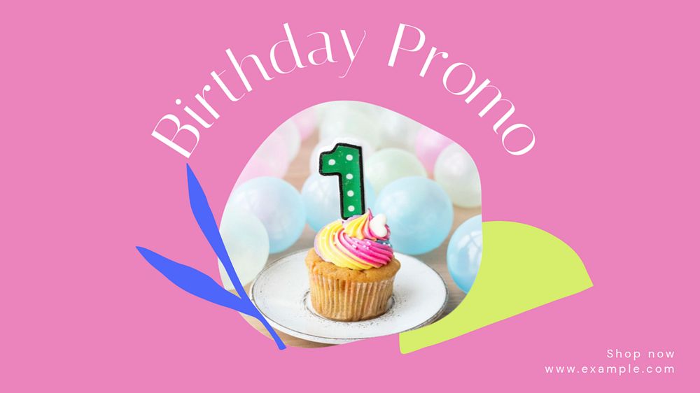 Birthday promo blog banner template, editable text