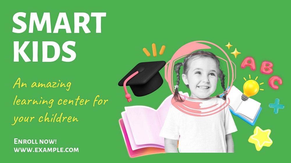 Learning center blog banner template, editable text