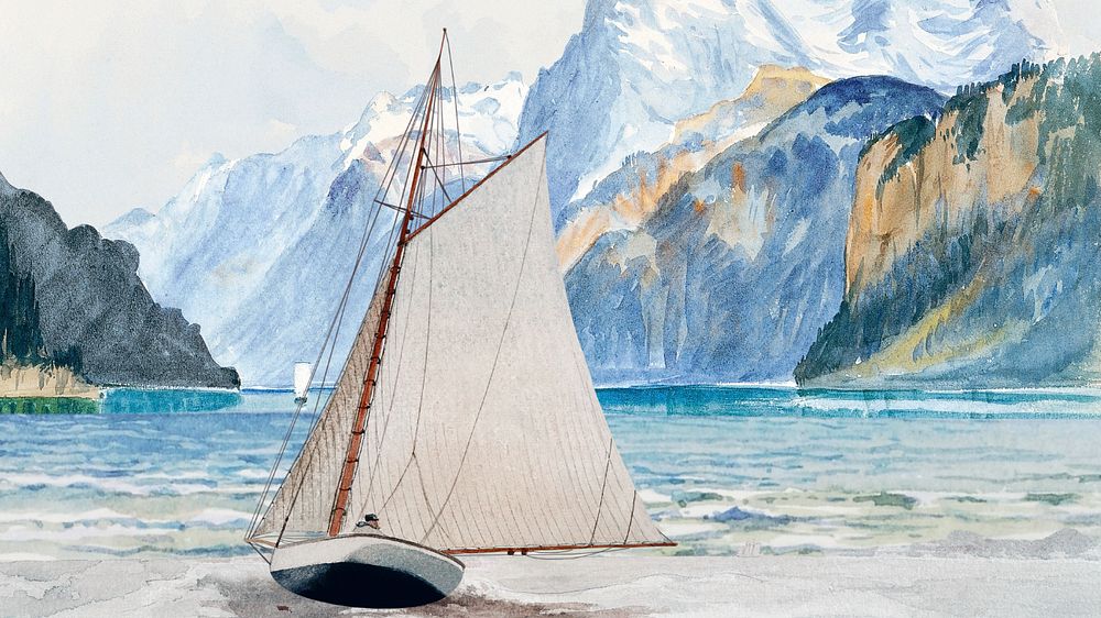 Watercolor sailboat, editable desktop wallpaper design