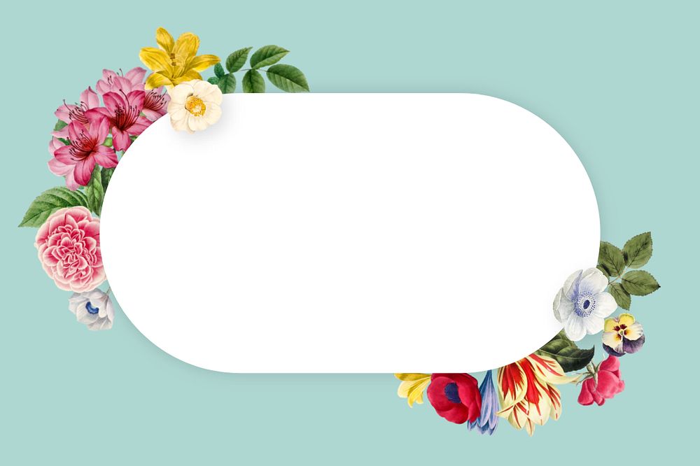 Botanical oval frame, editable flower illustration