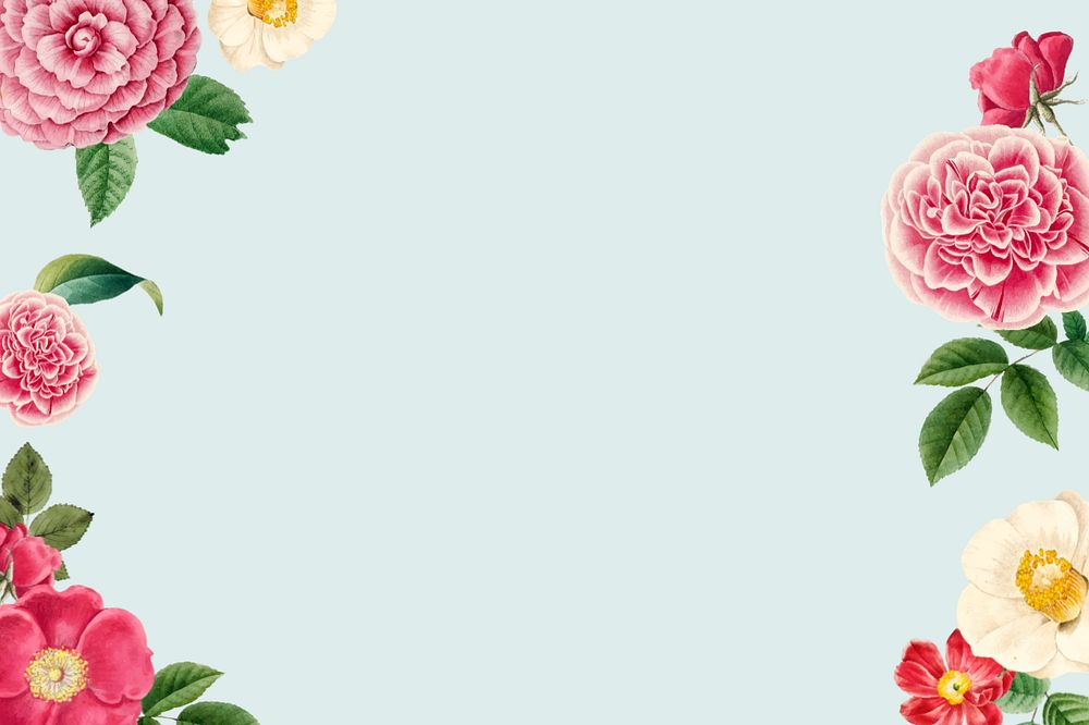 Red flower border background, editable botanical design