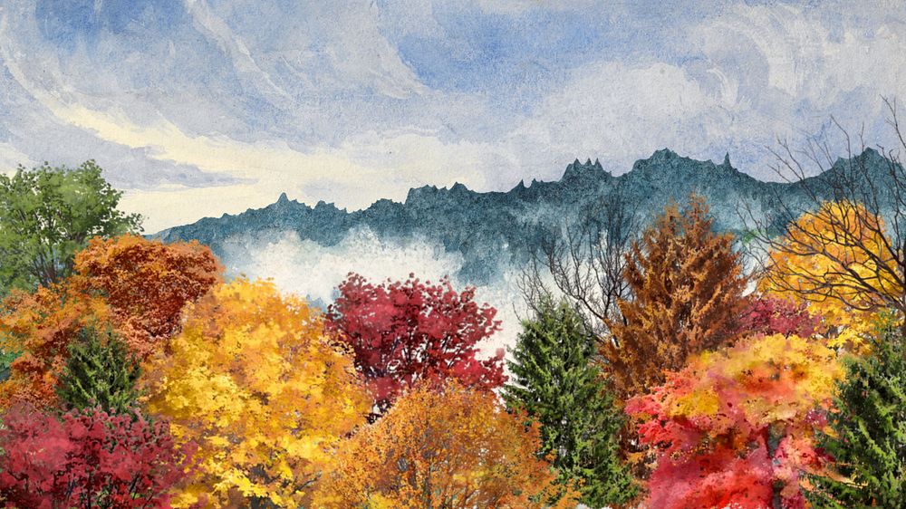 Watercolor Autumn forest, editable desktop wallpaper design