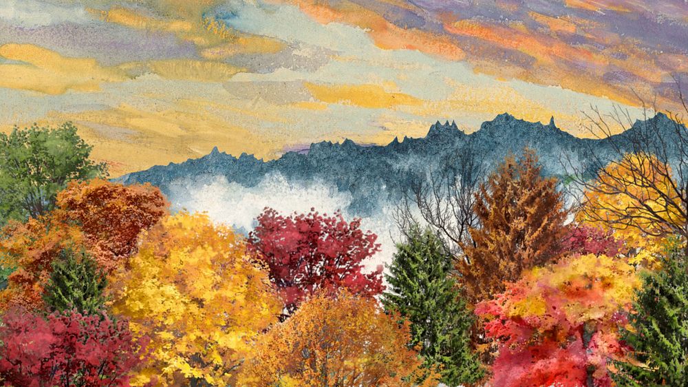 Watercolor Autumn forest, editable desktop wallpaper design