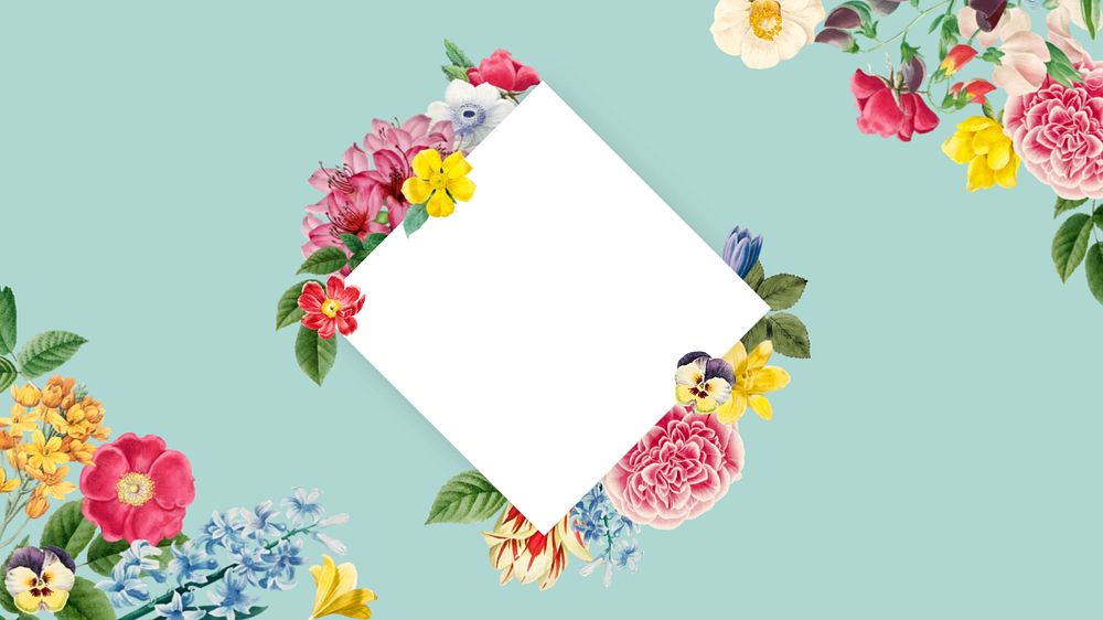 Botanical square frame desktop wallpaper, editable flower illustration design