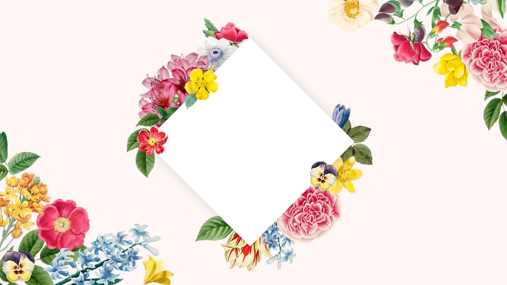 Botanical square frame desktop wallpaper, editable flower illustration design