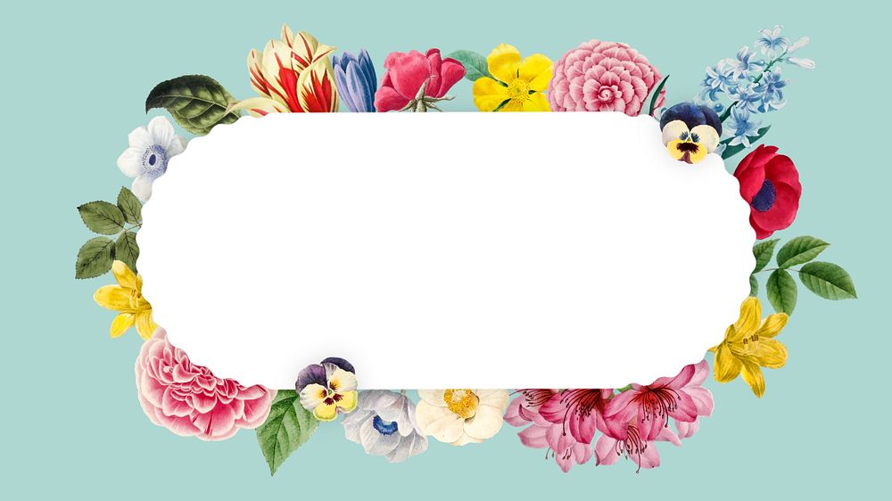 Botanical oval frame desktop wallpaper, editable flower illustration