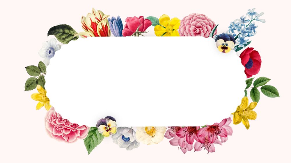 Botanical oval frame desktop wallpaper, editable flower illustration