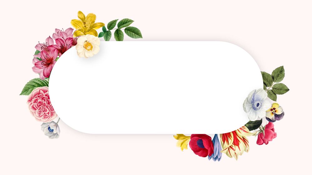 Flower oval frame desktop wallpaper, editable botanical illustration