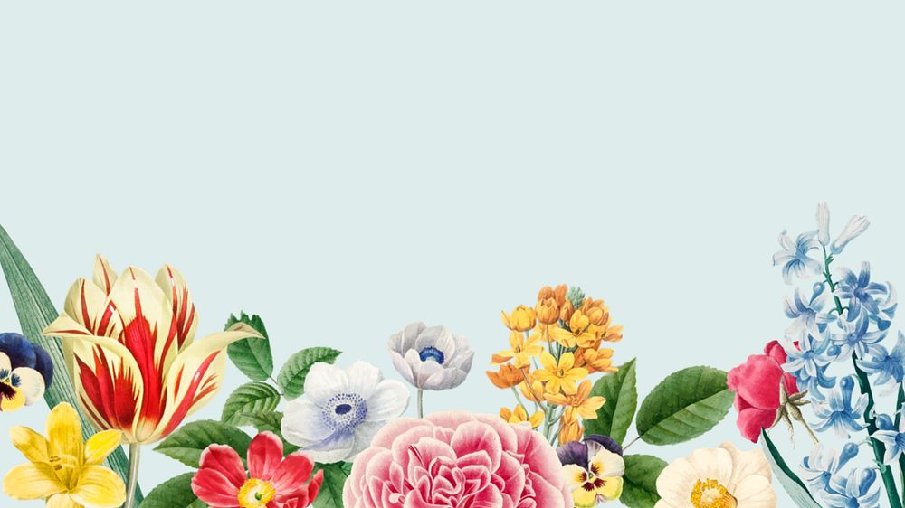 Colorful botanical border desktop wallpaper, editable flower design