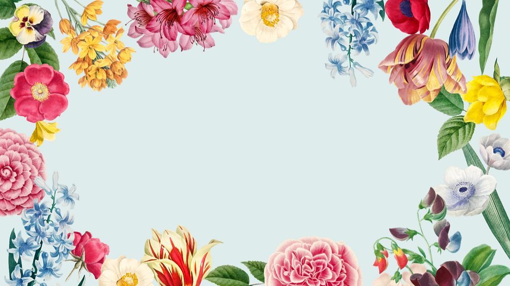 Colorful floral frame desktop wallpaper, editable botanical design