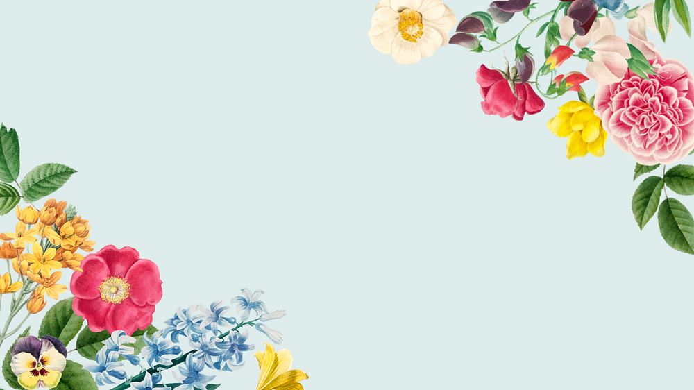 Colorful botanical border desktop wallpaper, editable flower design