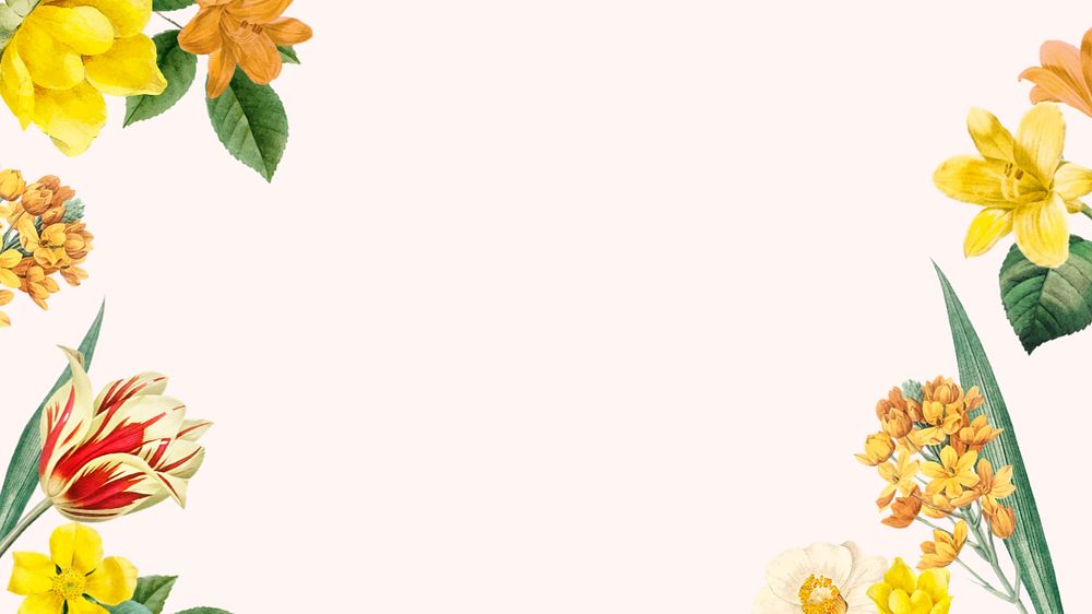 Yellow flower border desktop wallpaper, editable botanical design