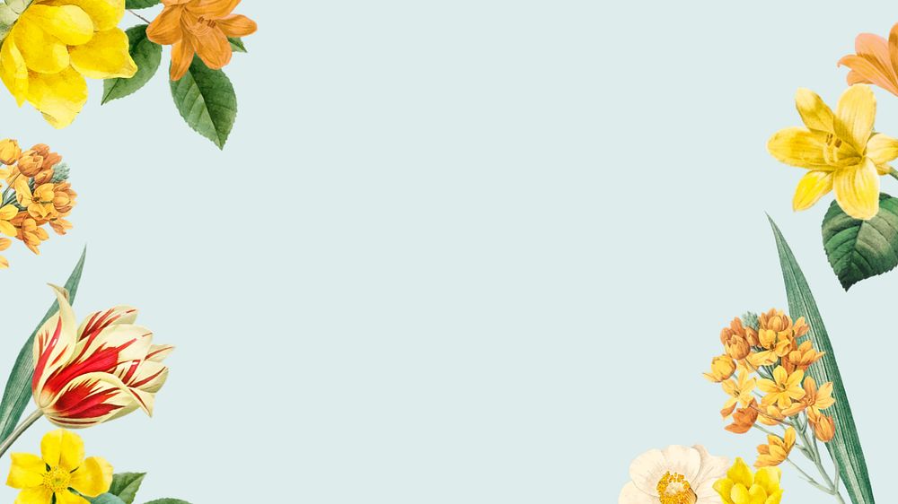 Yellow botanical border desktop wallpaper, editable flower design