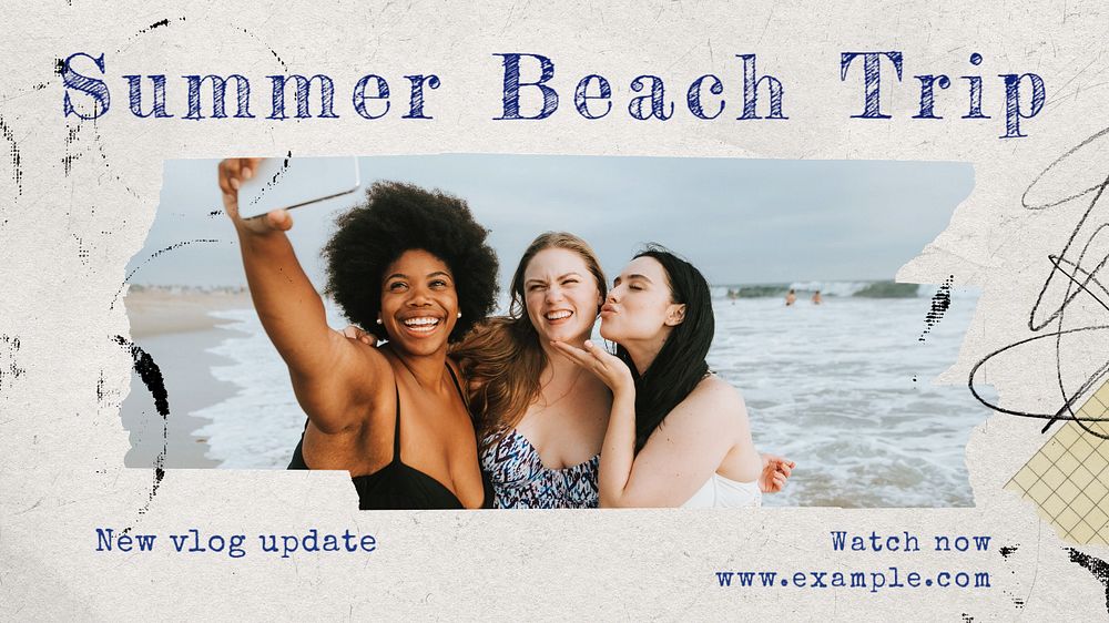 Summer beach trip blog banner template, editable text