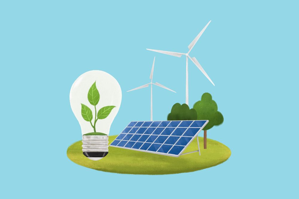 Clean energy aesthetic illustration blue background, editable design