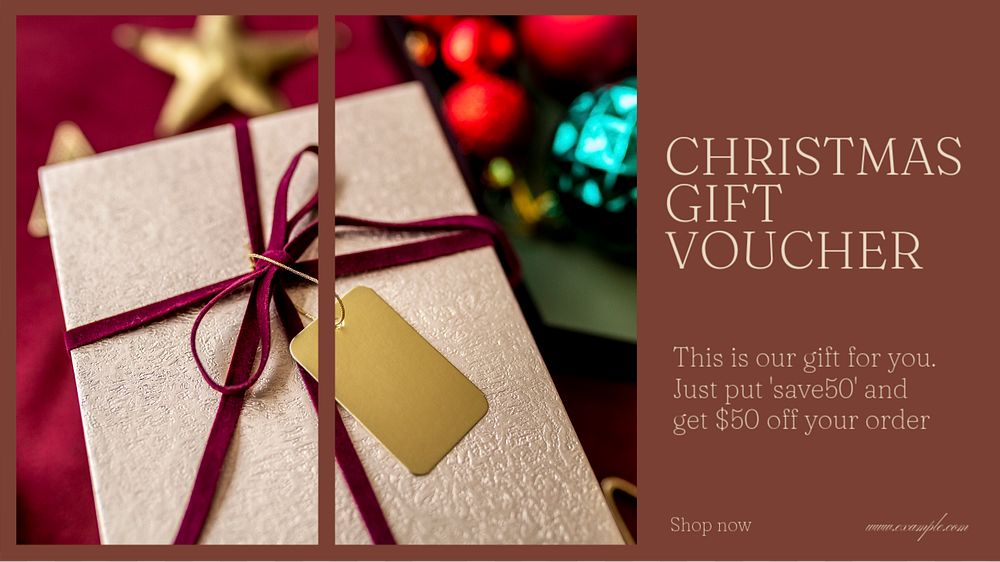 Christmas gift voucher blog banner template, editable text