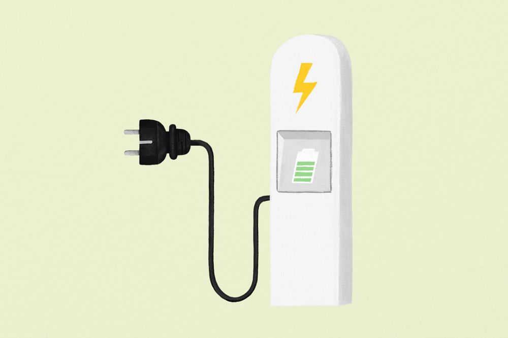 Charging station environment illustration green background, editable design