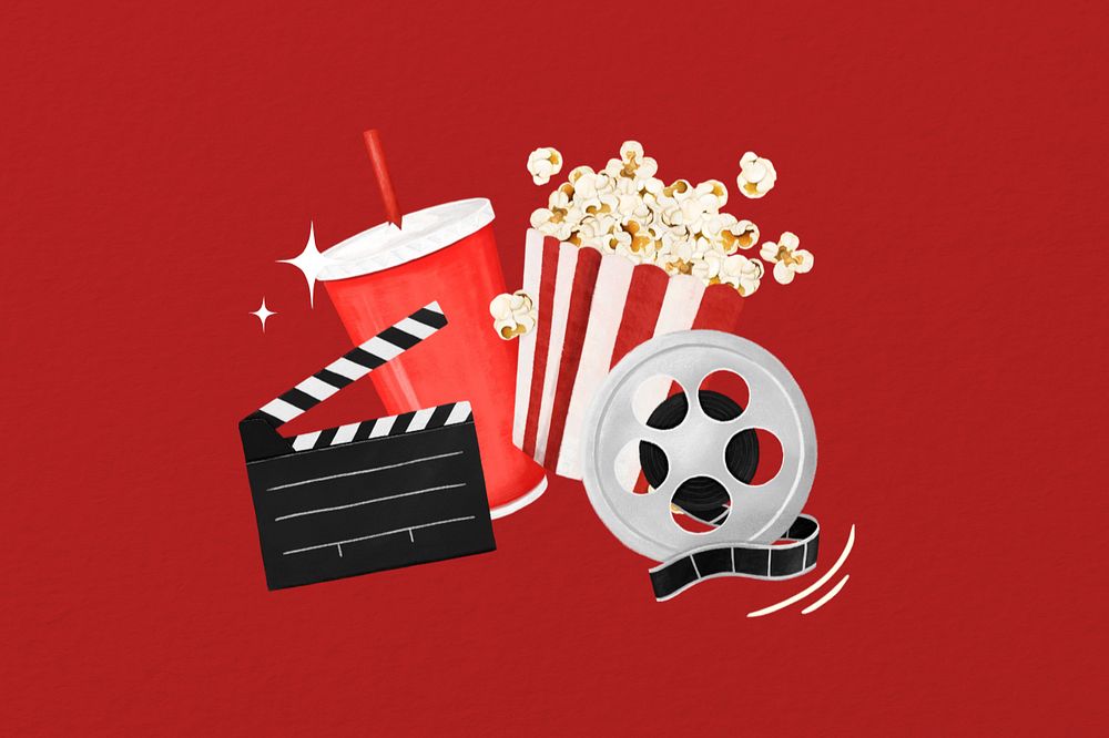 Red movie theater illustration background, editable design