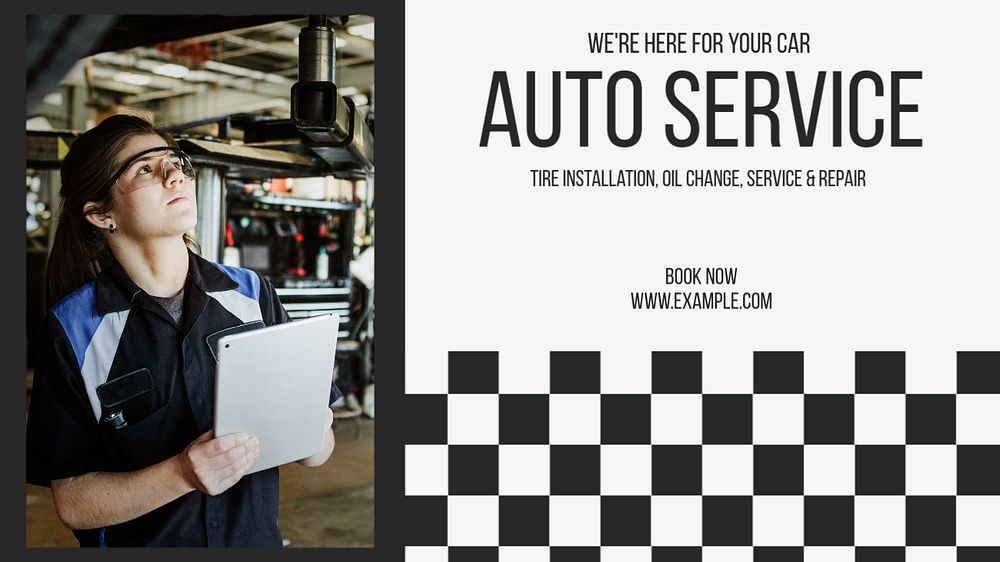 Auto service blog banner template, editable text