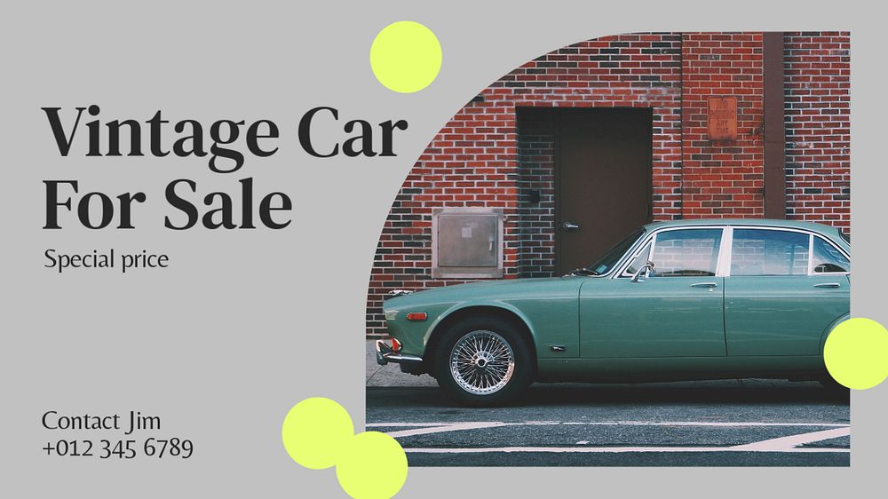 Vintage car sale blog banner template, editable text