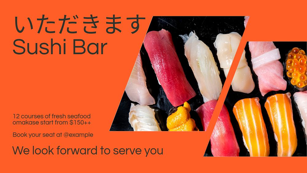 Sushi bar blog banner template, editable text