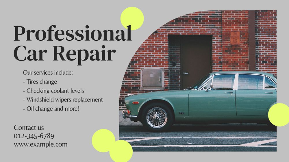 Professional car repair blog banner template, editable text