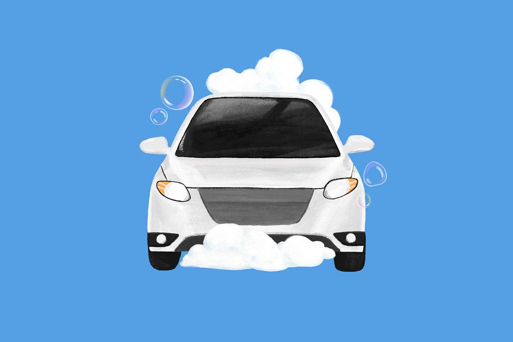 Car wash illustration blue background, editable design