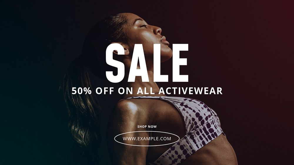 Activewear sale blog banner template, editable text