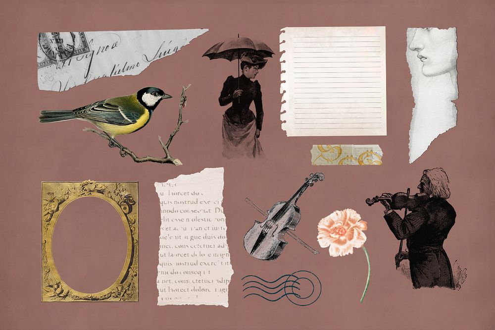 Ephemera collage element set, editable vintage design