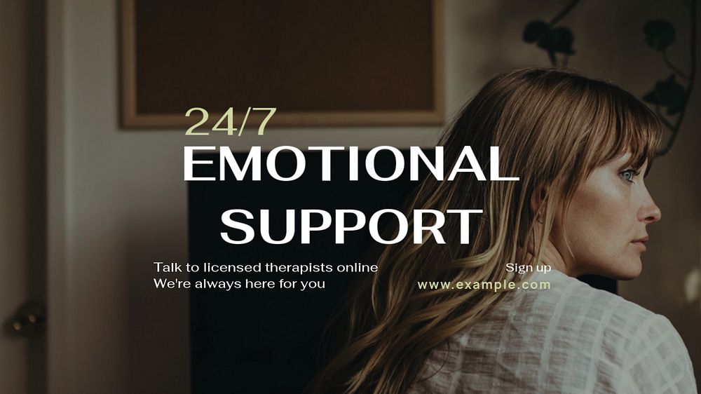 24/7 emotional support blog banner template, editable text