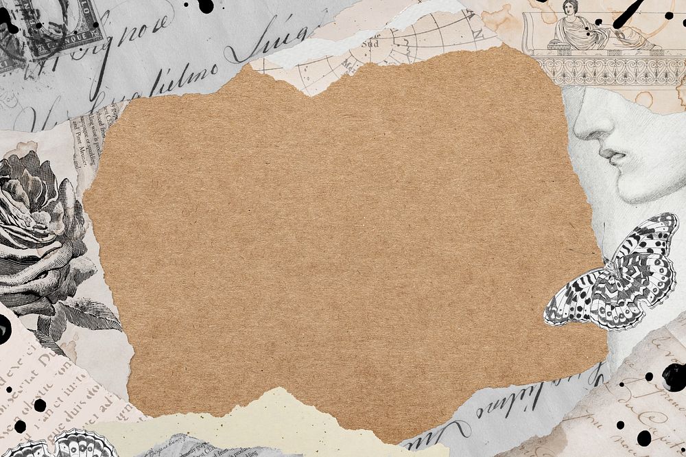 Editable vintage torn-paper frame background