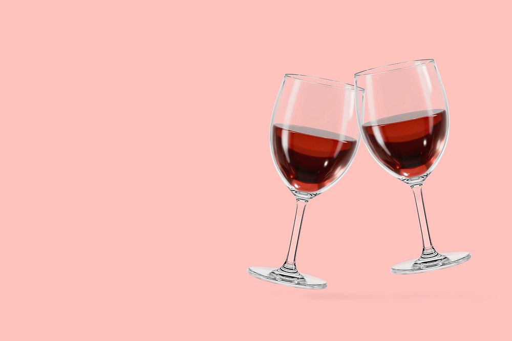 Clinking wine glasses background, 3D drinks editable illustration