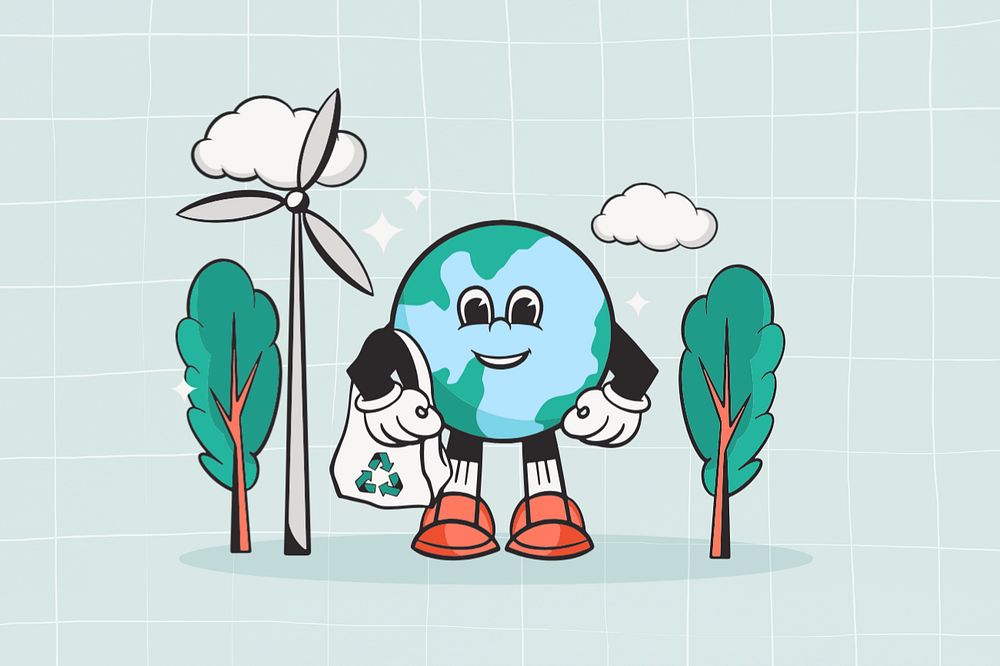 Earth environment retro illustration, green editable design