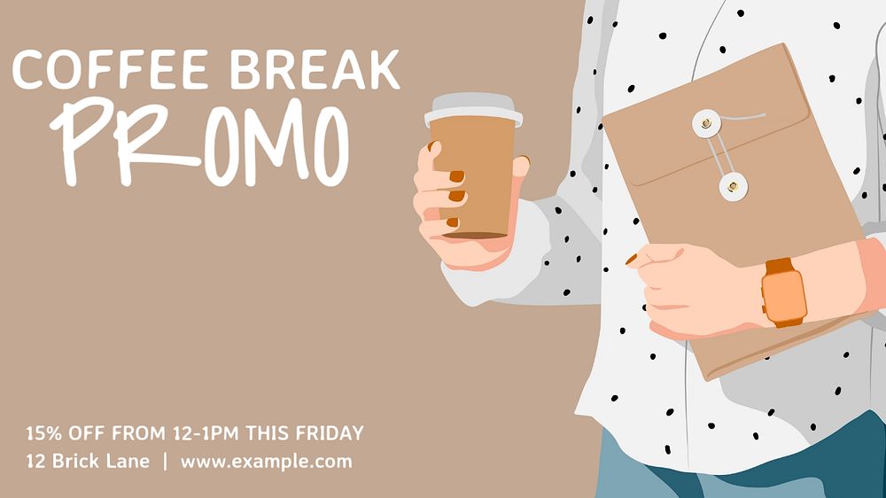 Coffee break promotion blog banner template, editable text