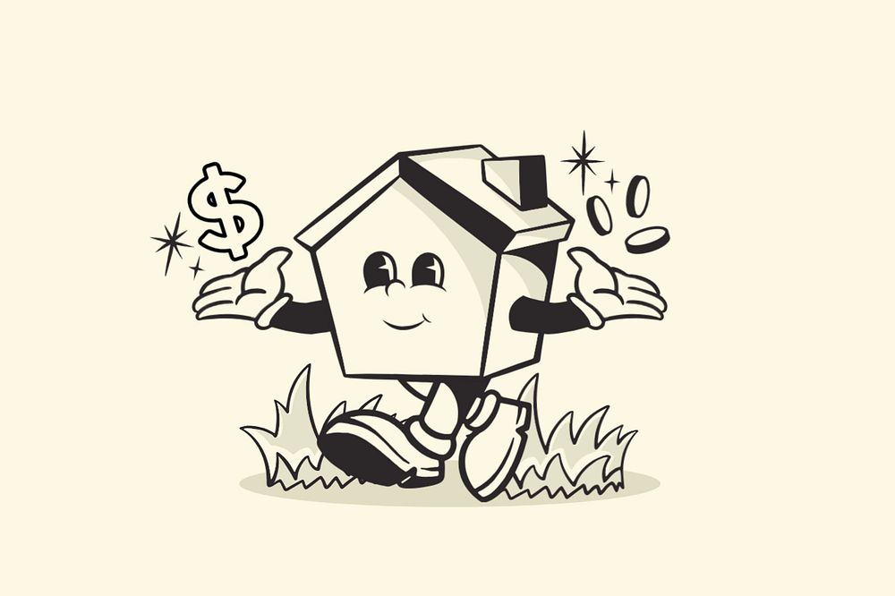 House mortgage retro illustration, yellow editable design