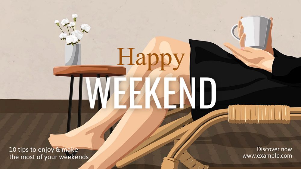 Happy weekend blog banner template, editable text