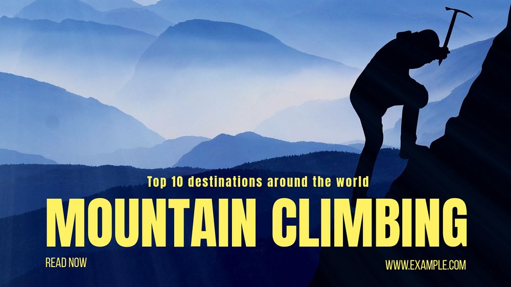 Mountain climbing blog banner template, editable text