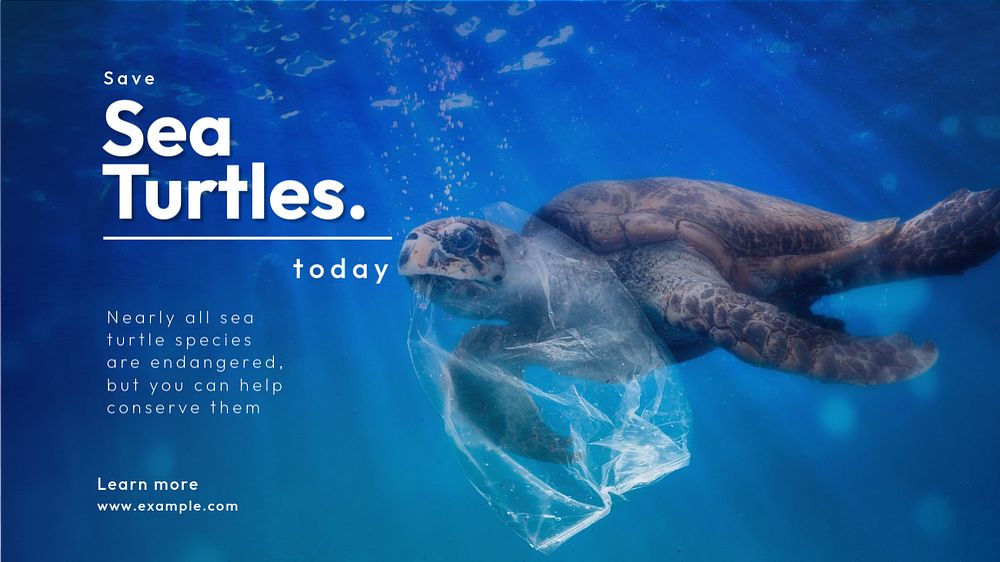 Save sea turtles blog banner template, editable text