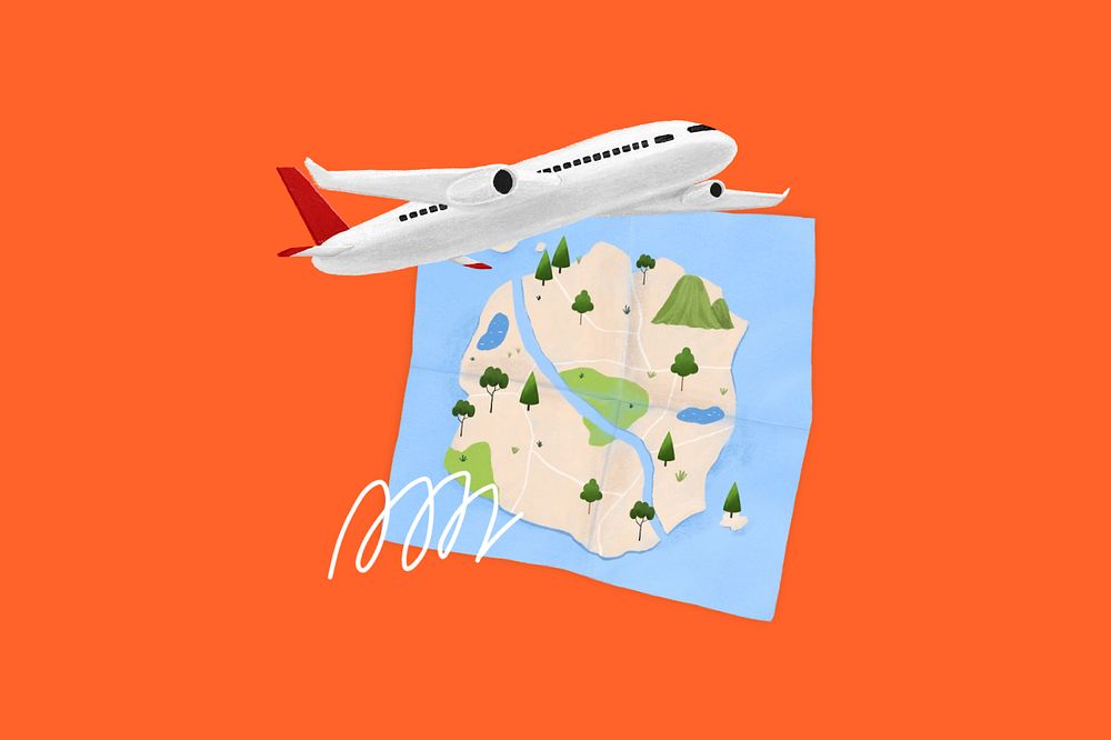 Planned travel destination illustration orange background, editable design