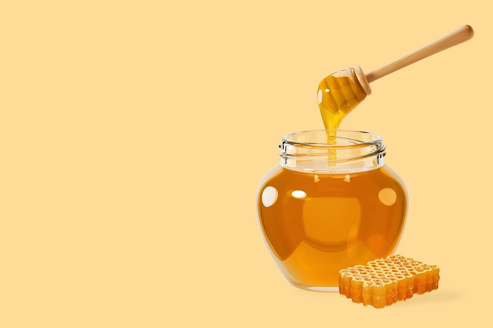 3D honey jar background, food editable illustration