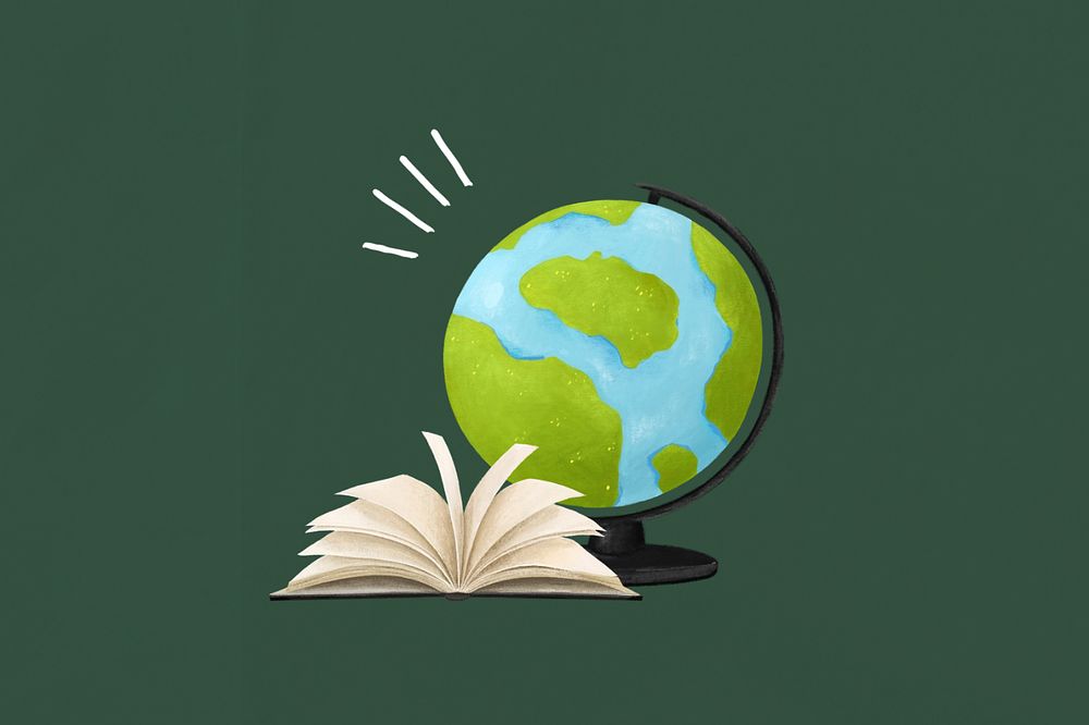 Study abroad illustration green background, editable design