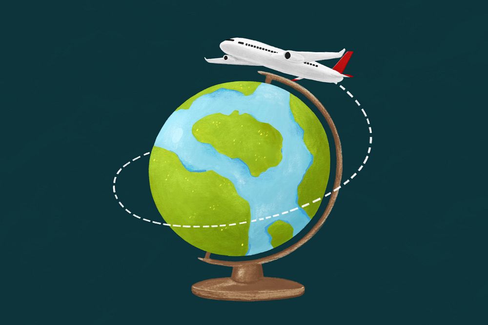 World travel illustration green background, editable design