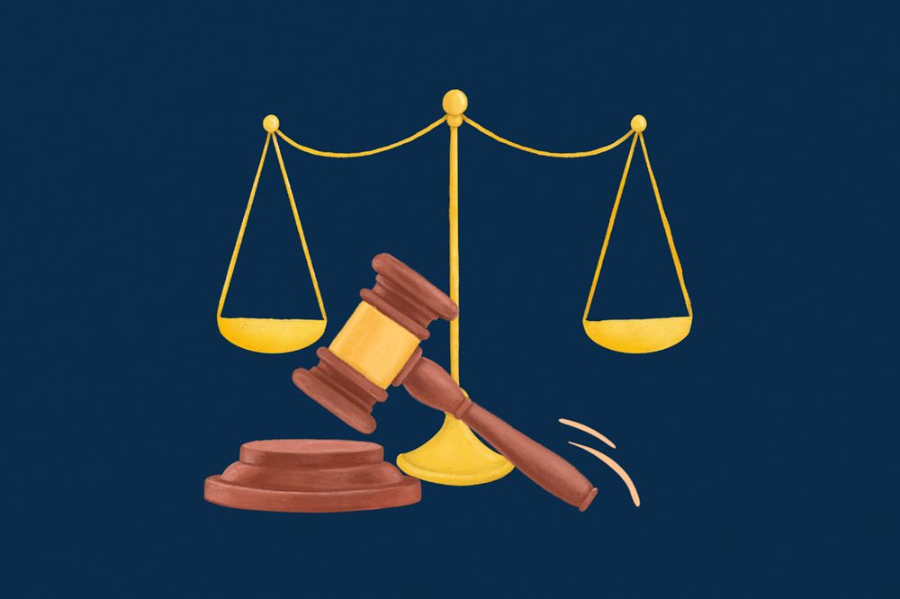 Law court justice illustration blue background, editable design