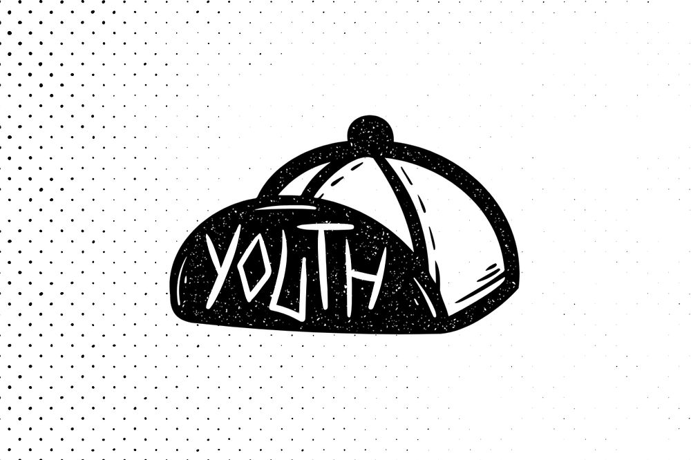 Youth word, baseball cap illustration, editable design element