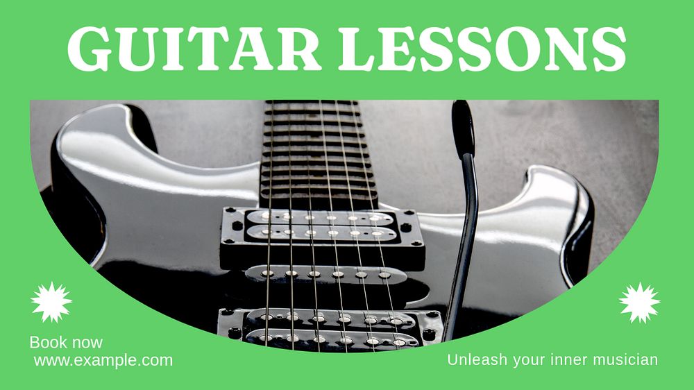 Guitar lessons  blog banner template, editable text