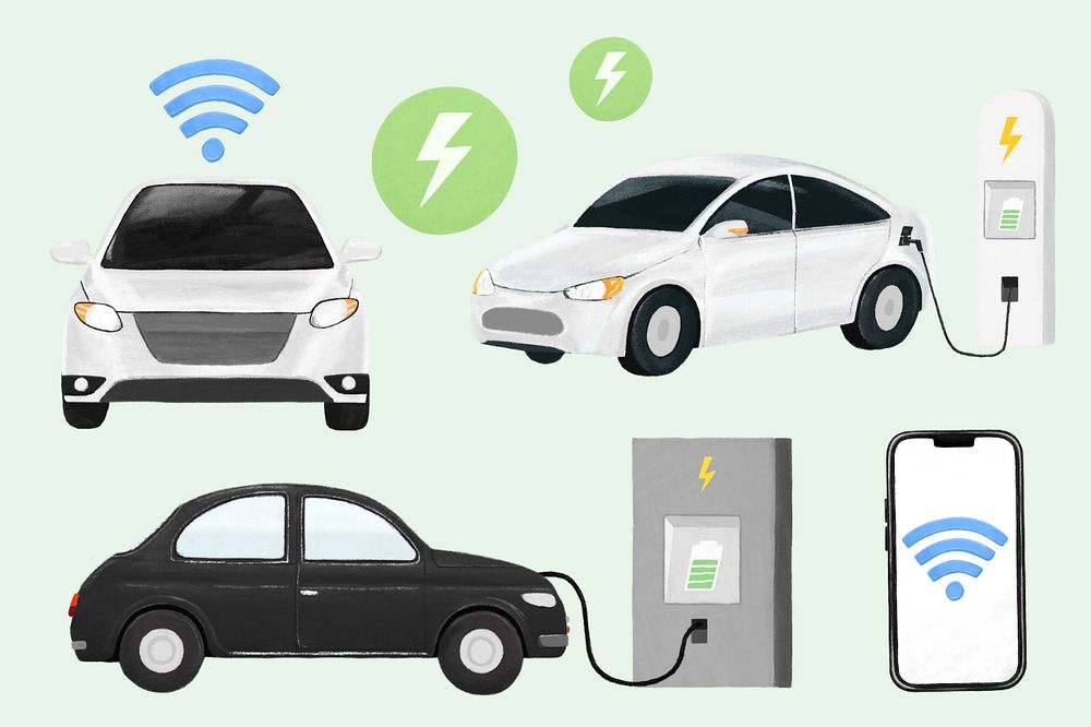 Electric car technology set illustration, editable design