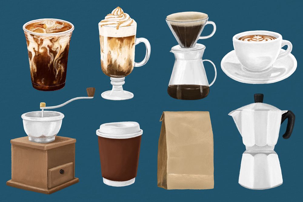 Cafe coffee drink set illustration, editable design