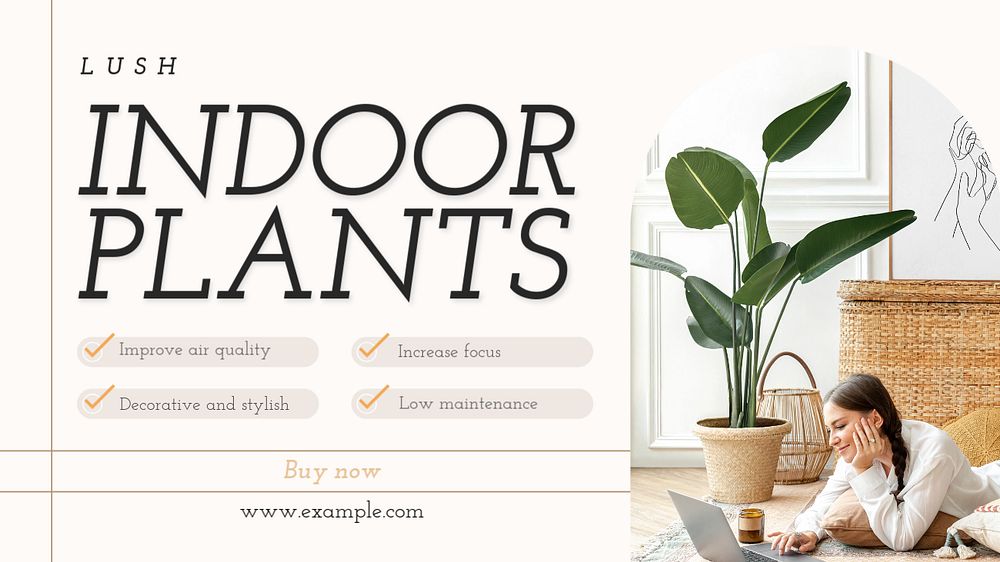 Indoor plants  blog banner template, editable text